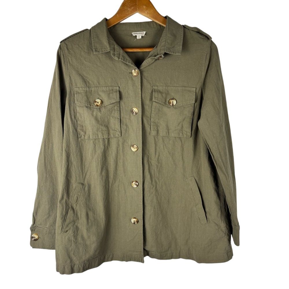 Hem & Thread Women's M Cotton Green Long Sleeve Shirt Militaryā Outdoor Style